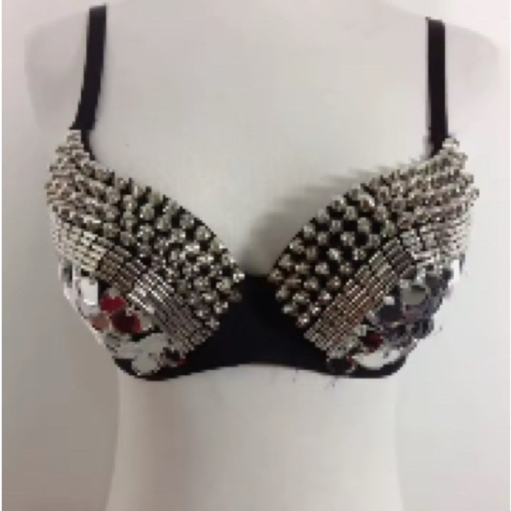 Embellished Black and Silver Bra